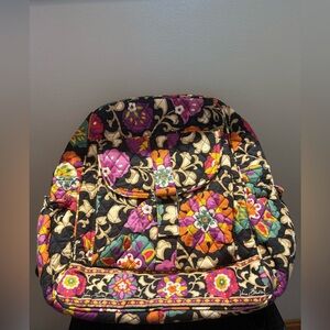Vera Bradley Suzani Floral Black Purple Pink Orange Aqua Quilted Cotton Backpack